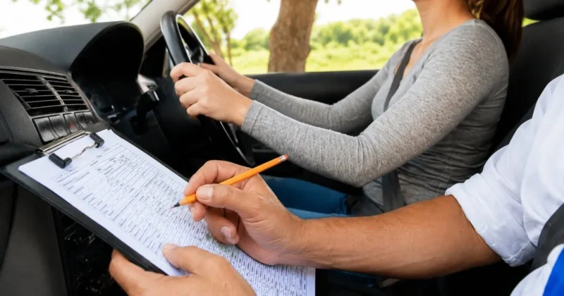 Driving instructor completing an assessment checklist